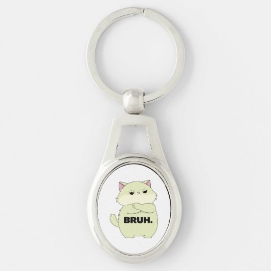 Bruh 猫 ステッカー キーホルダー (正面)
