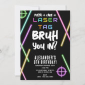 Bruh 男の子の誕生日ネオン・レーザータグ 招待状 (正面)