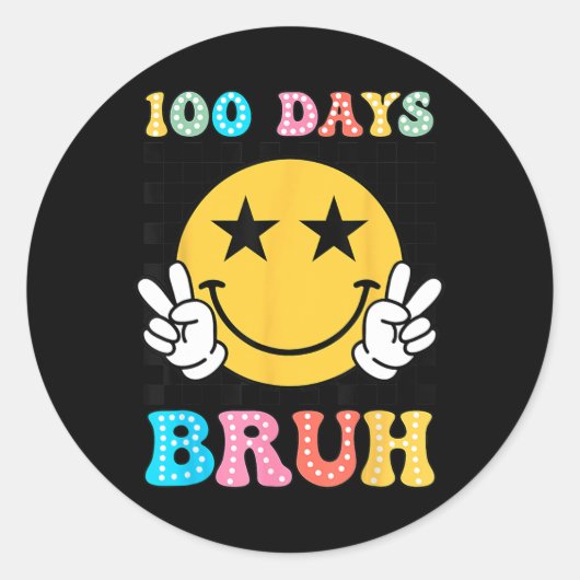 Bruh 100日の学校スマイル顔Scの100日目 ラウンドシール (正面)