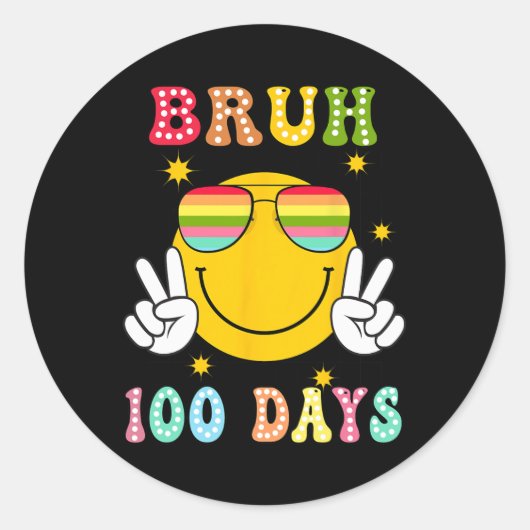 Bruh 100日の学校100日目スマイル ラウンドシール (正面)