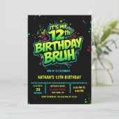 Bruh 12歳の誕生日おめでとう ネオン モダン インビテーション (スタンド正面)