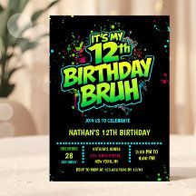 Bruh 12歳の誕生日おめでとう ネオン モダン インビテーション