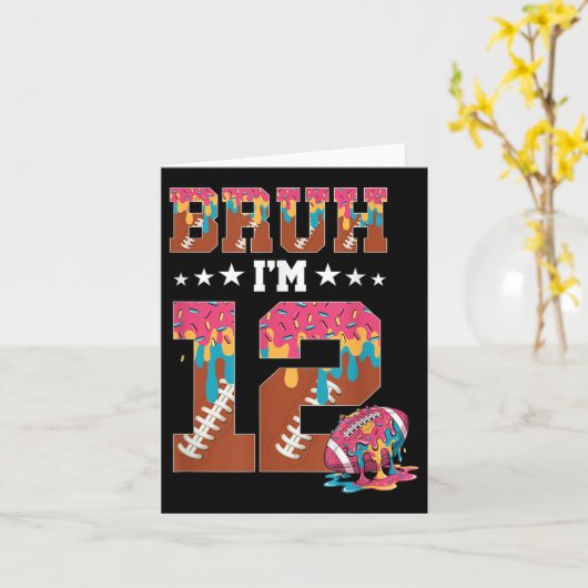 Bruh 12th Birthday Boy Football Ice Cream Drip 12  カード (黄色い花)
