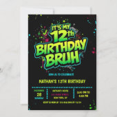 Bruh 12th Birthday Boy Neon Modern Invitation 招待状 (正面)