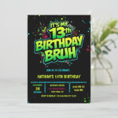 Bruh 13歳の誕生日おめでとう ネオンモダン招待状 招待状 (スタンド正面)