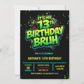 Bruh 13th Birthday Boy Neon Modern Invitation 招待状 (正面)