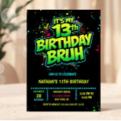 Bruh 13th Birthday Boy Neon Modern Invitation 招待状