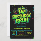 Bruh 14th Birthday Boy Neon Modern Invitation 招待状 (正面)