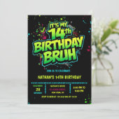 Bruh 14th Birthday Boy Neon Modern Invitation 招待状 (スタンド正面)