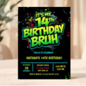 Bruh 14th Birthday Boy Neon Modern Invitation 招待状