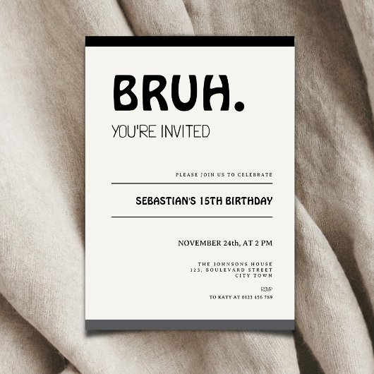 Bruh 15th Birthday Invitation Teens Boy Party 招待状