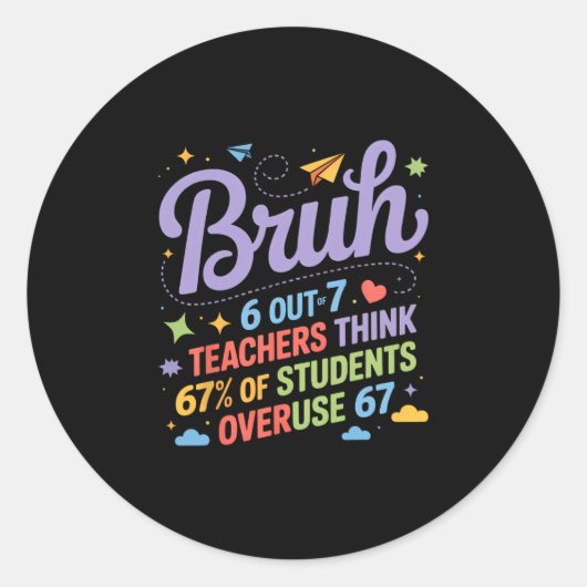 Bruh 67 おもしろ教師のミーム 楽しい学校の引用 ラウンドシール (正面)
