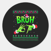 Bruh 67 Christmas Ugly Sweater Six Seven Meme 6 7  ラウンドシール (正面)