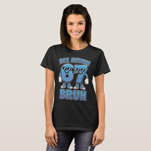Bruh 67 Meme Funny Retro Script Slang Apparel Tシャツ (正面フル)