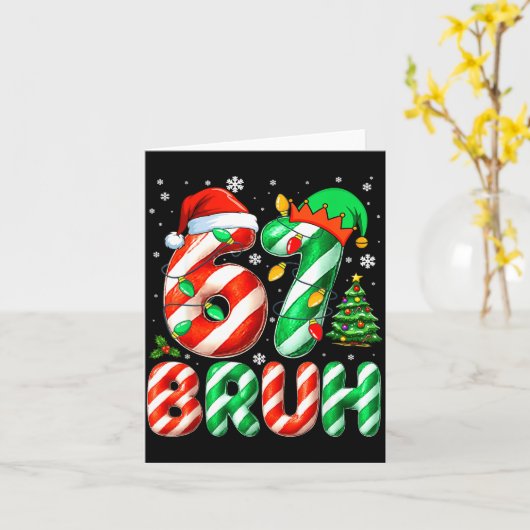 Bruh 67 Six Seven 6 7 Meme Christmas Funny Boy Gir カード (黄色い花)