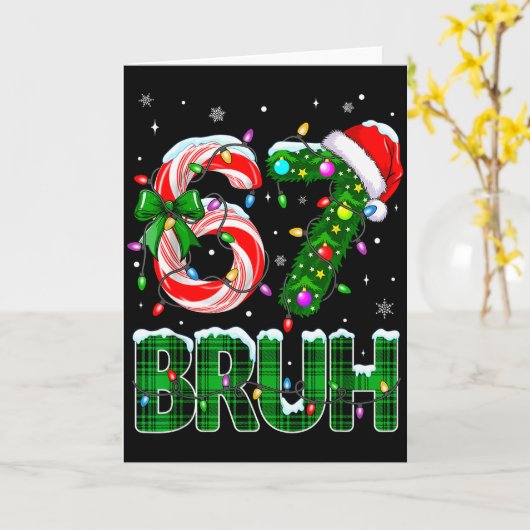 Bruh 67 Six Seven 6 7 Meme Christmas Tree Candy Ca カード (黄色い花)