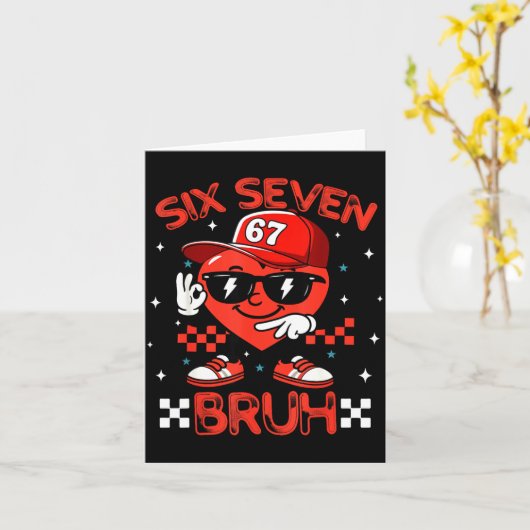 Bruh 67 Six Seven Meme Dab Heart Boys Kids Valenti カード (黄色い花)