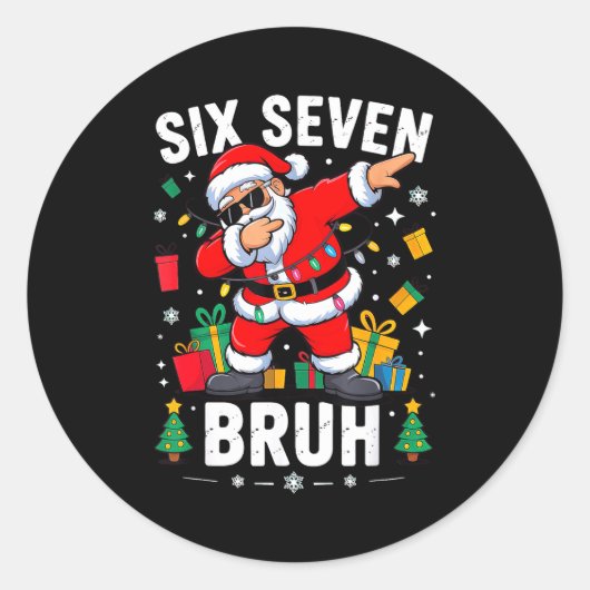 Bruh 67 Six Seven Santa Dabbing Christmas  ラウンドシール (正面)