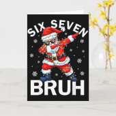 Bruh 67 Six Seven Santa Dabbing Christmas Meme Boy カード (黄色い花)