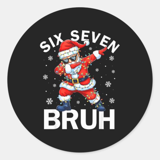 Bruh 67 Six Seven Santa Dabbing Christmas Meme Boy ラウンドシール (正面)