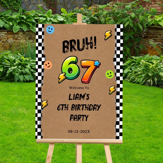 Bruh 6 7 男の子の誕生日パーティーウェルカムサイン ポスター