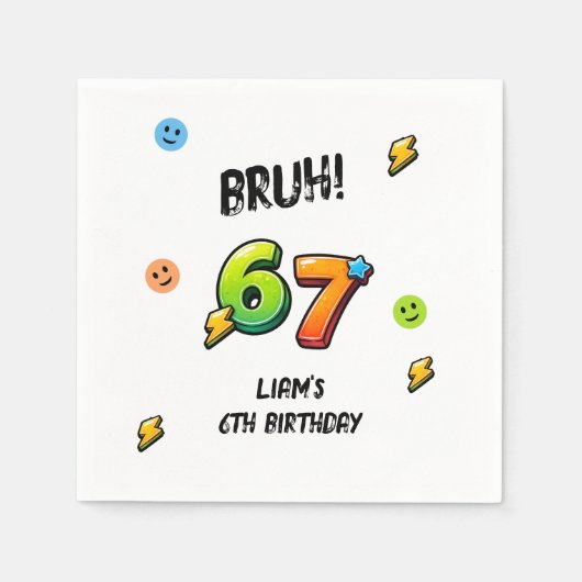Bruh 6 7 Boys 6歳の誕生日 スタンダードカクテルナプキン (正面)
