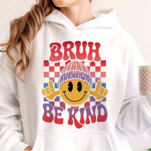 Bruh Be Kind Happy Face ビーニー 赤+紫グラデーション パーカ