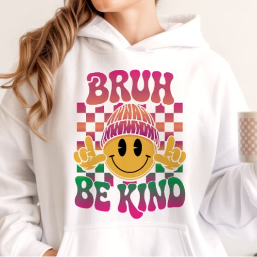 Bruh Be Kind Happy Face Beanie Magenta Green パーカ