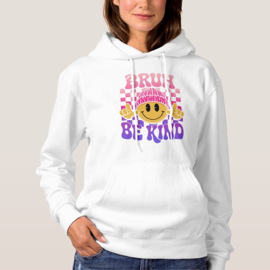 Bruh Be Kind Happy Face Beanie Pink Purple パーカ (正面)