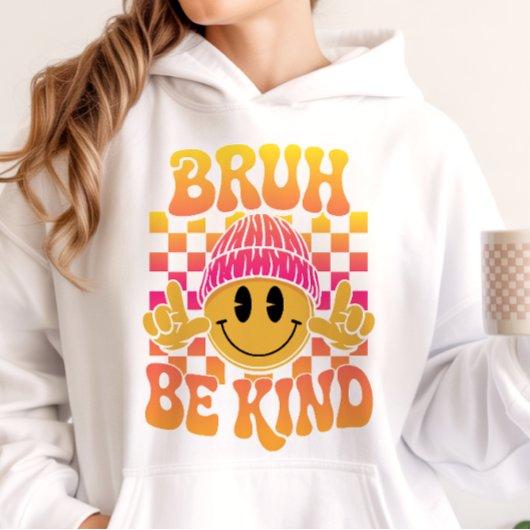 Bruh Be Kind Happy Face Beanie Sunset Gradient パーカ