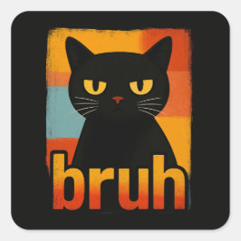 Bruh Black Cat Funny Retro Vintage Meme スクエアシール