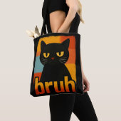 Bruh Black Cat Funny Retro Vintage Meme トートバッグ (クローズアップ)