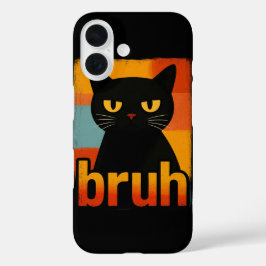 Bruh Black Cat Funny Retro Vintage Meme iPhone 16ケース
