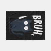Bruh Black Cat With Holding Knife Funny Meme Humor フリースブランケット (正面(横))