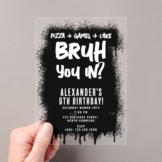 Bruh Boy Black Graffiti Street Art Birthday アクリル招待状 (インサイチュ (ポータブル))