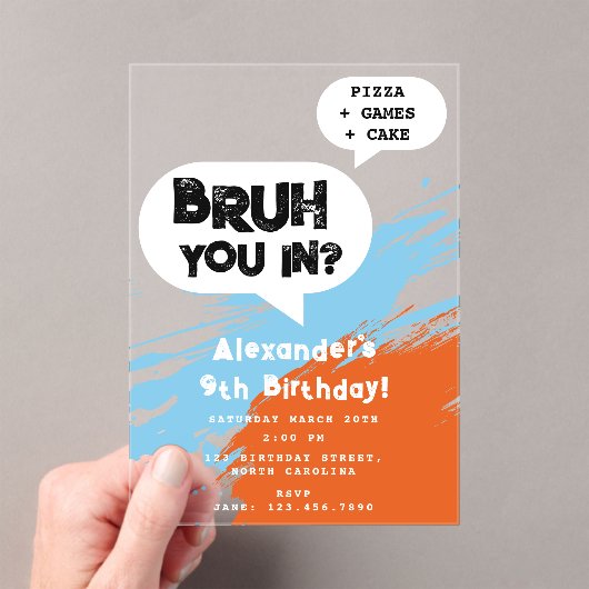 Bruh Boy's Birthday Graffiti Orange Blue Speech  アクリル招待状 (インサイチュ (ポータブル))