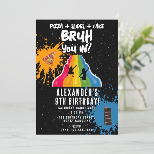 Bruh Boy's Birthday Indoor Slide Park Playground 招待状 (スタンド正面)