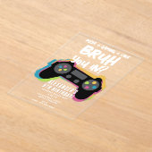 Bruh Boy's Birthday Neon Gaming Teen Gamer アクリル招待状 (レイダウン)