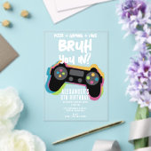 Bruh Boy's Birthday Neon Gaming Teen Gamer アクリル招待状 (インサイチュ (ウェディング))