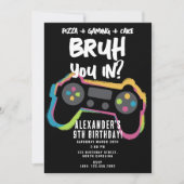 Bruh Boy's Birthday Neon Gaming Teen Gamer 招待状 (正面)