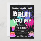 Bruh Boy's Birthday Neon Graffiti Teenager Burgers 招待状 (正面)