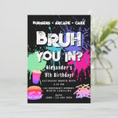 Bruh Boy's Birthday Neon Graffiti Teenager Burgers 招待状 (スタンド正面)
