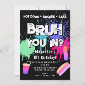 Bruh Boys Birthday Neon Graffiti Teenager Hot Dogs 招待状 (正面)