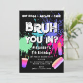 Bruh Boys Birthday Neon Graffiti Teenager Hot Dogs 招待状 (スタンド正面)