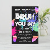 Bruh Boy's Birthday Neon Graffiti Teenager Pizza 招待状 (スタンド正面)