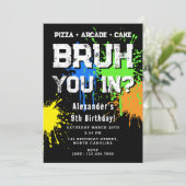 Bruh Boy's Birthday Party Neon Graffiti Teenager 招待状 (スタンド正面)