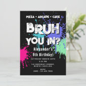 Bruh Boy's Birthday Party Neon Graffiti Teenager 招待状 (スタンド正面)