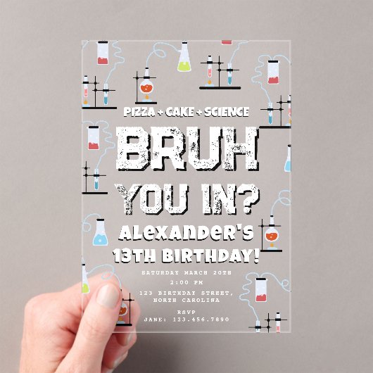 Bruh Boy's Birthday Party Teenager Science Theme アクリル招待状 (インサイチュ (ポータブル))