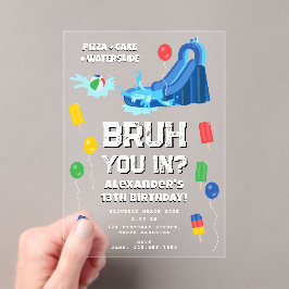 Bruh Boy's Birthday Party Teenager Waterslide アクリル招待状