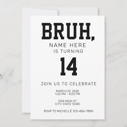 Bruh Bro Birthday Invitation 招待状 (正面)